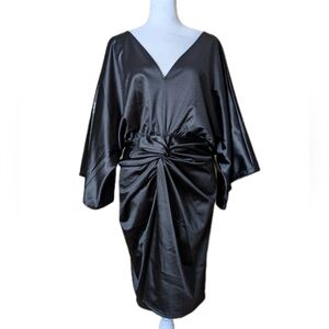 NWT Express Black Satin V-Neck Twist Front Mini Sheath Dress